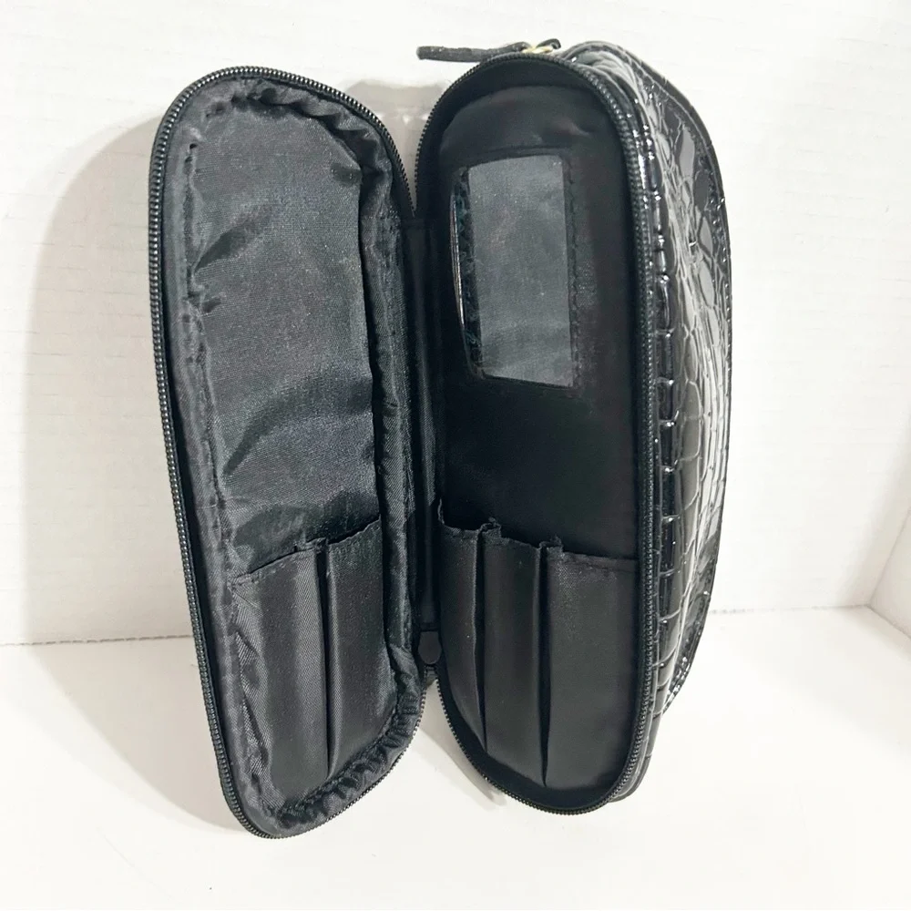 Unbranded Faux Patent Leather Alligator Emboss Zip Make-Up Bag Zip Bottom Pocket